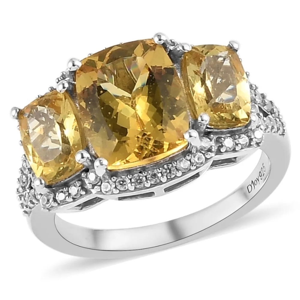 Natural Golden Apatite & White Zircon Ring Platinum over 925! ✨️ Size 6